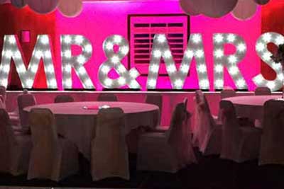 All Occasions Discotheques & Events UK Mr & Mrs Giant LED Love Letter Hire At The Doubletree By Hilton Cambridge Hotel Cambridge Cambridgeshire